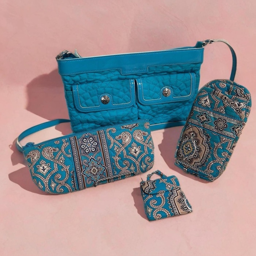 Vintage Bundle Vera Bradley Cargo Sling Cest La Vie Aqua & Totally Turquoise Set